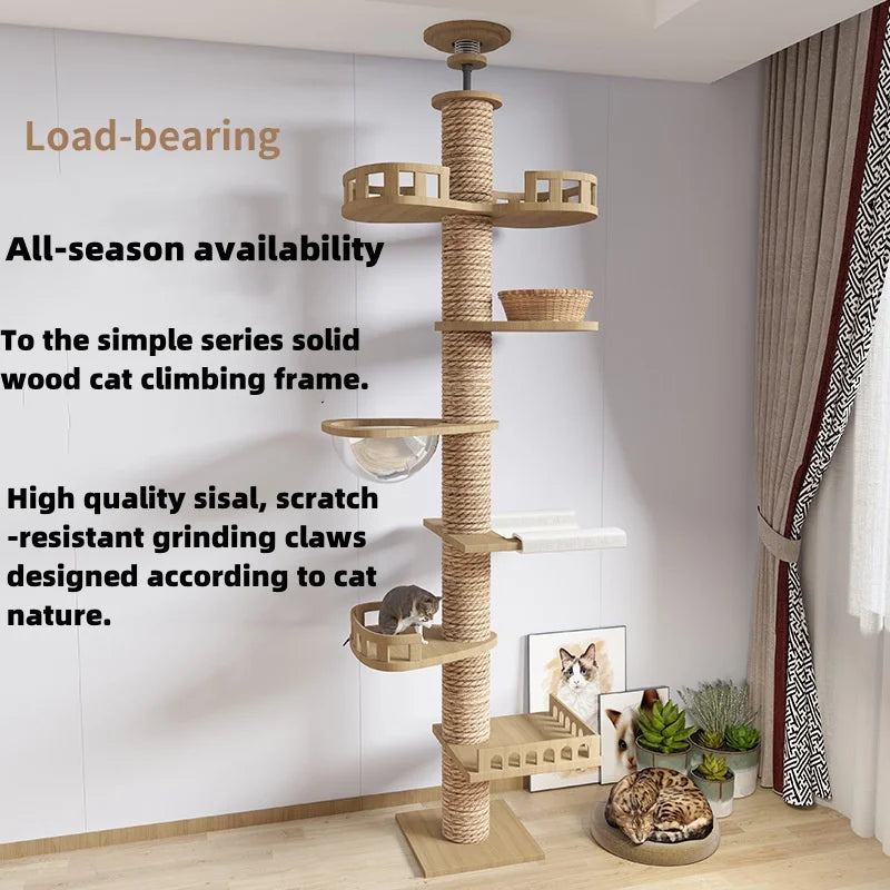 Purely Pawsome™ Climbing Cat Tree - Floor to Ceiling Tower with Scratching Post & Hammock