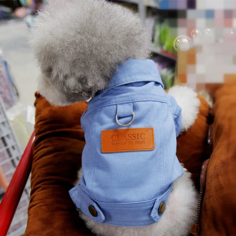 Purely Pawsome™ Spring Dog Denim Suit - Stylish Coat with D-Ring Leash for Small & Medium Dogs