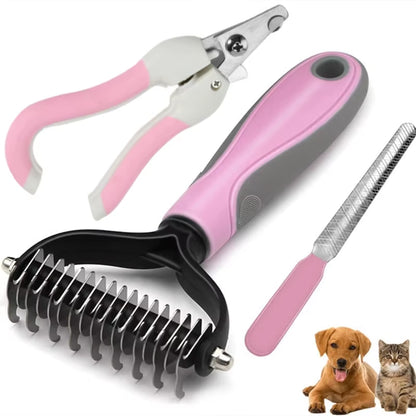 2-in-1 Pet Dematting & Deshedding Comb – Double-Sided Fur Knot Cutter with Nail Clippers for Dogs & Cats