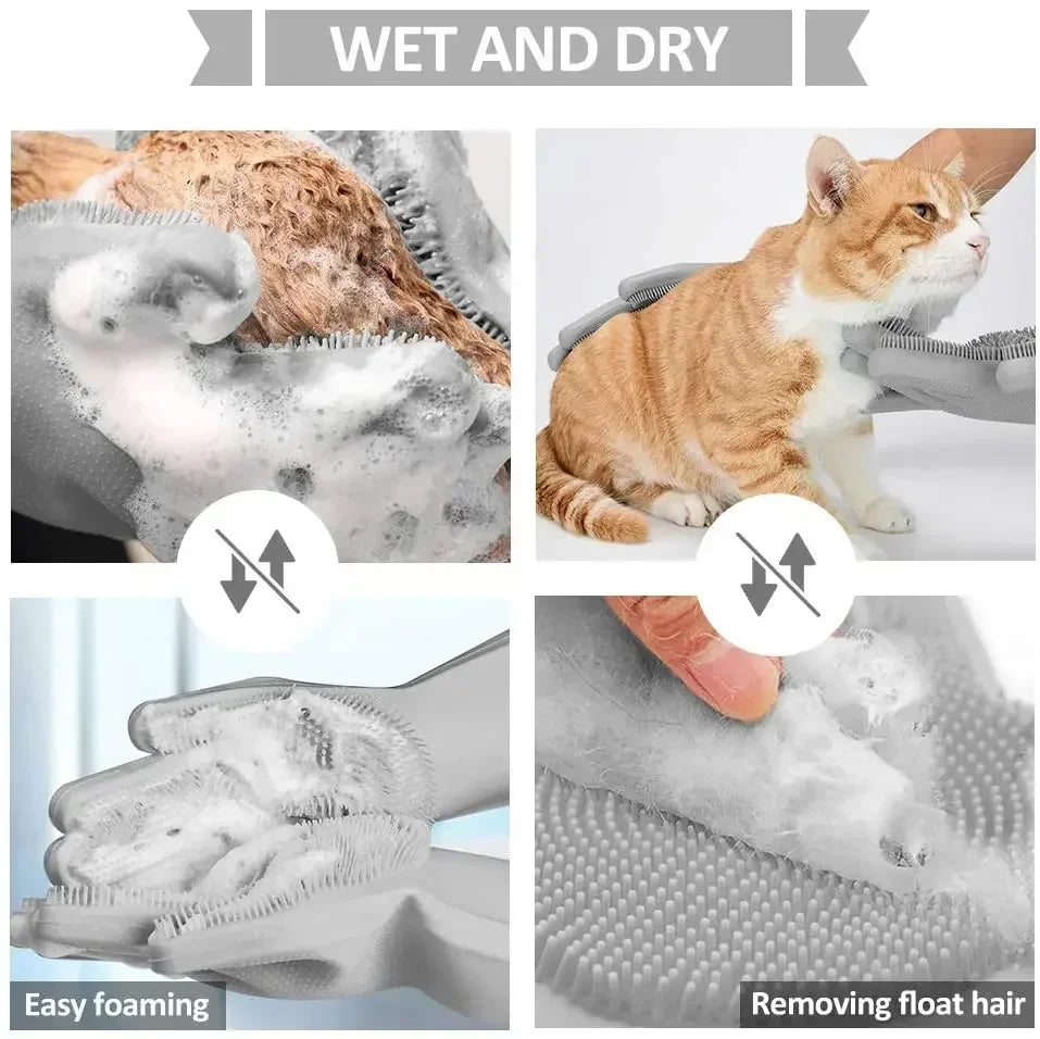 Silicone Pet Grooming & Bath Gloves – Deshedding, Massaging & Cleaning Glove for Dogs and Cats