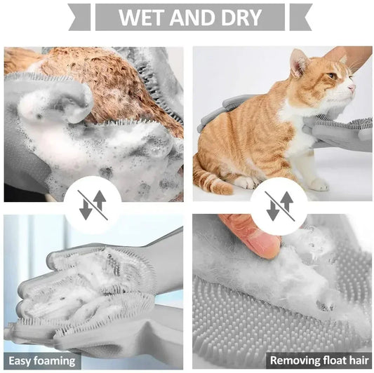 Silicone Pet Grooming & Bath Gloves – Deshedding, Massaging & Cleaning Glove for Dogs and Cats