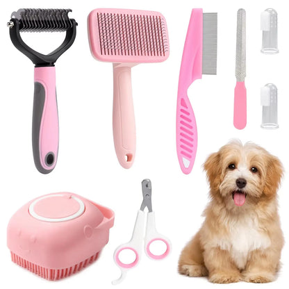 8-Piece Complete Dog Grooming Kit – Brushes, Nail Clippers & Bath Tools | Purely Pawsome