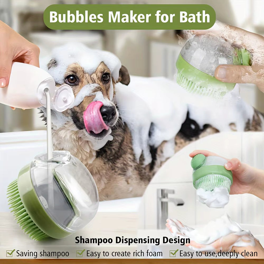 Silicone Dog Bath Brush with Soap Dispenser – Gentle Grooming & Massage Tool | Purely Pawsome