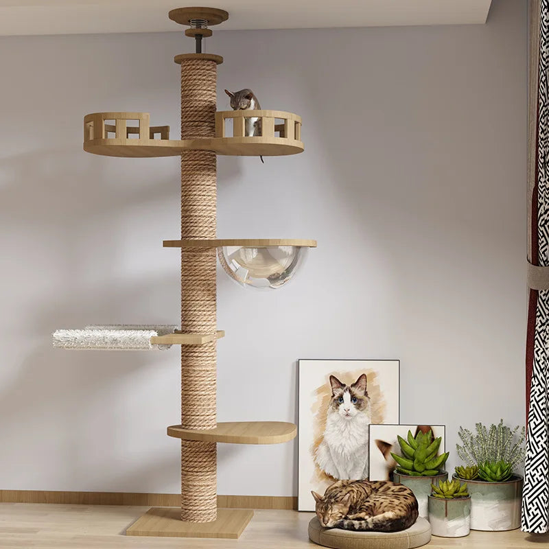 Purely Pawsome™ Climbing Cat Tree - Floor to Ceiling Tower with Scratching Post & Hammock