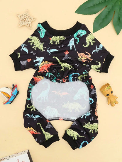 Purely Pawsome™ Small Dog Pajamas - Cute Dinosaur Print Stretchy Summer Onesie
