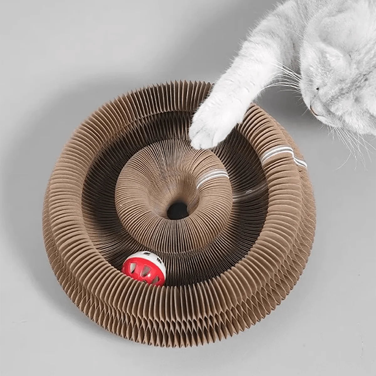 Purely Pawsome™ Foldable Cat Scratcher with Bell & Catnip - Multi-Level Cardboard Claw Sharpener