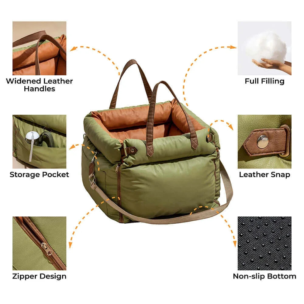 Purely Pawsome™ Luxury Pet Car Seat - Faux Leather Dog & Cat Travel Bed Booster
