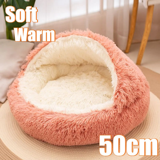 Purely Pawsome™ 2-in-1 Soft Plush Pet Bed - 50CM Round Cat Bed with Removable Cover