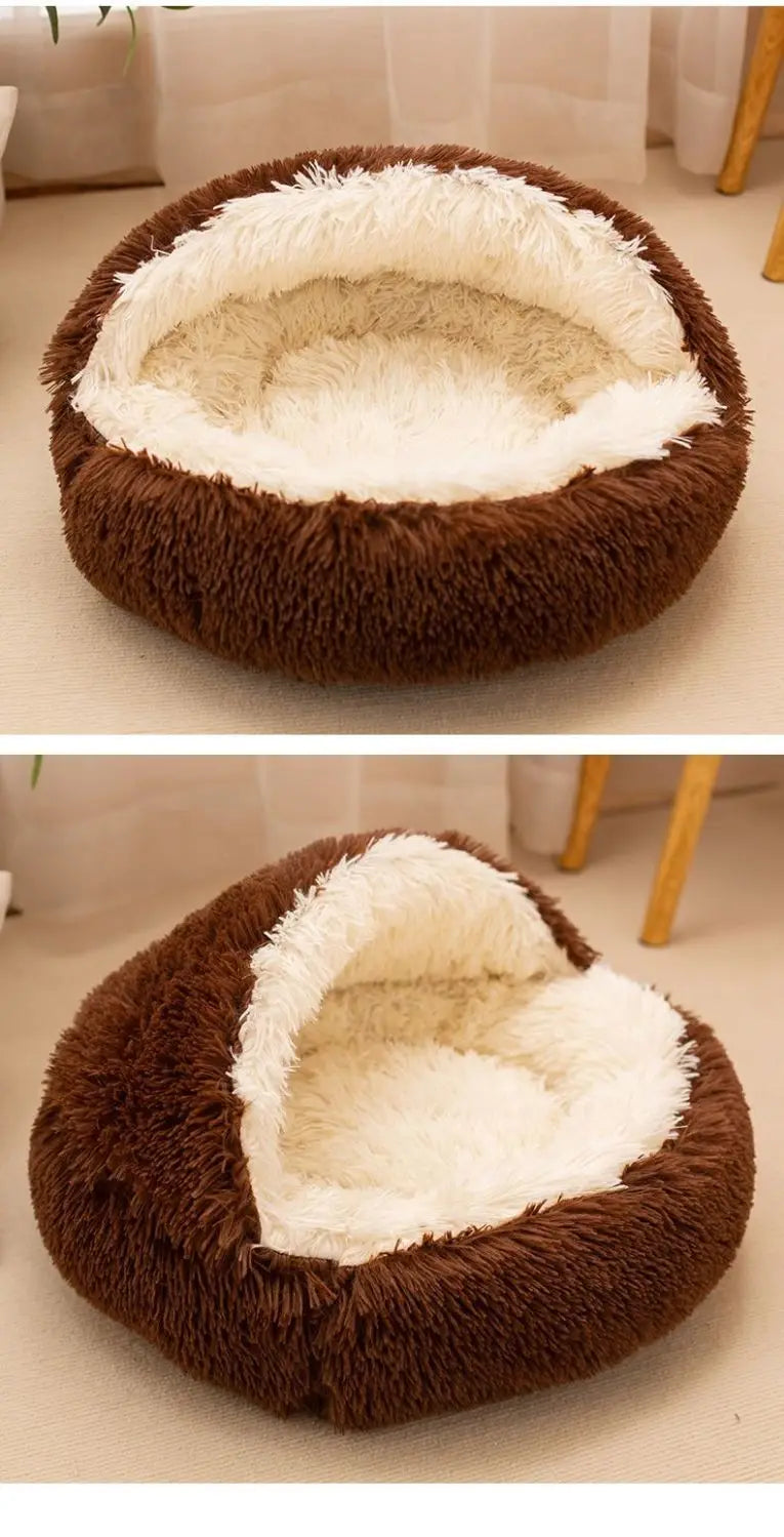 Purely Pawsome™ 2-in-1 Soft Plush Pet Bed - 50CM Round Cat Bed with Removable Cover