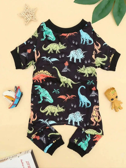 Purely Pawsome™ Small Dog Pajamas - Cute Dinosaur Print Stretchy Summer Onesie