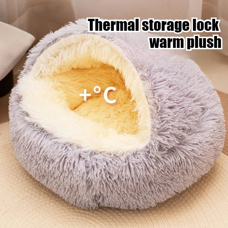 Purely Pawsome™ 2-in-1 Soft Plush Pet Bed - 50CM Round Cat Bed with Removable Cover