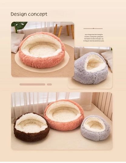 Purely Pawsome™ 2-in-1 Soft Plush Pet Bed - 50CM Round Cat Bed with Removable Cover