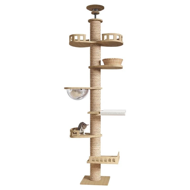 Purely Pawsome™ Climbing Cat Tree - Floor to Ceiling Tower with Scratching Post & Hammock
