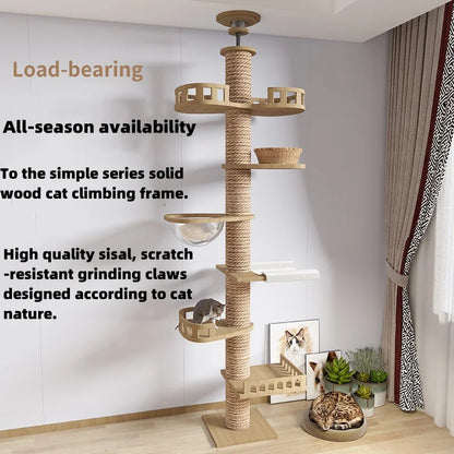 Purely Pawsome™ Climbing Cat Tree - Floor to Ceiling Tower with Scratching Post & Hammock