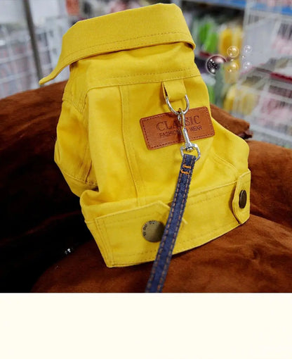 Purely Pawsome™ Spring Dog Denim Suit - Stylish Coat with D-Ring Leash for Small & Medium Dogs