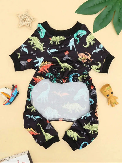 Purely Pawsome™ Small Dog Pajamas - Cute Dinosaur Print Stretchy Summer Onesie