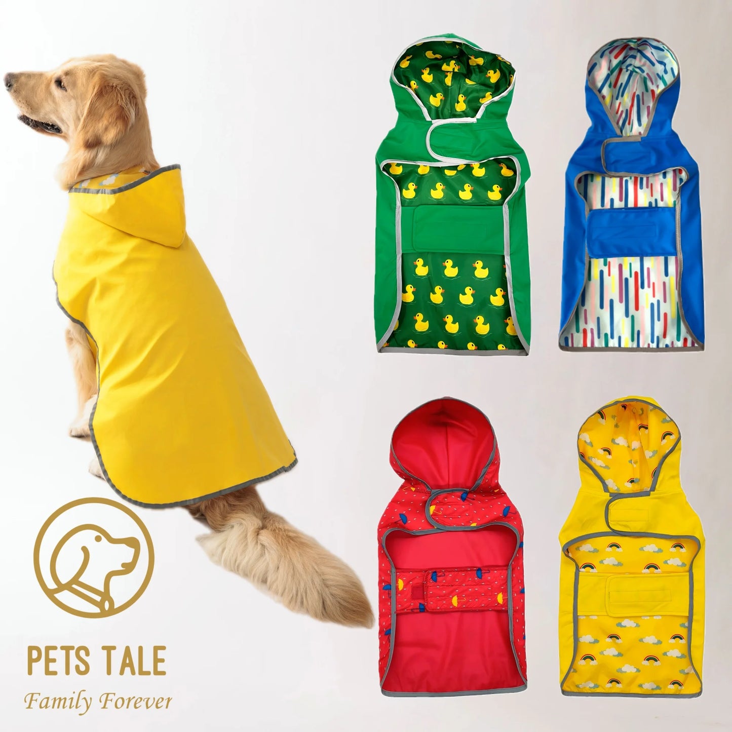 Purely Pawsome™ Waterproof Double-Layer Dog Raincoat - Bright Yellow Reflective Puppy Rain Jacket for Small & Medium Dogs