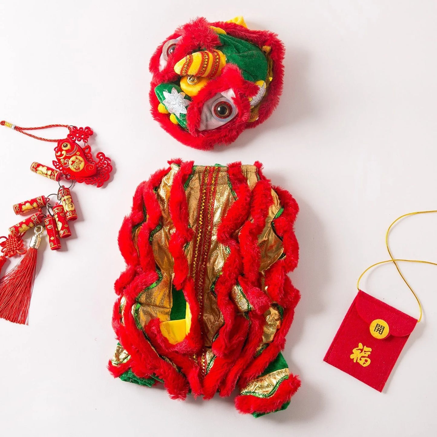Purely Pawsome™ Lion Dance Dog Costume - Chinese New Year Festival Outfit for Dogs & Cats