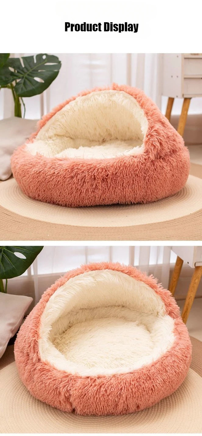 Purely Pawsome™ 2-in-1 Soft Plush Pet Bed - 50CM Round Cat Bed with Removable Cover