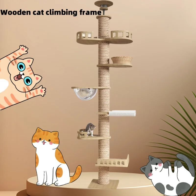 Purely Pawsome™ Climbing Cat Tree - Floor to Ceiling Tower with Scratching Post & Hammock