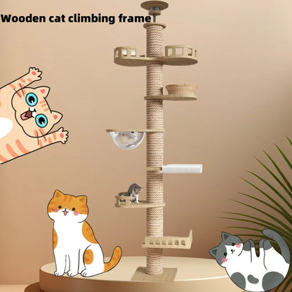Purely Pawsome™ Climbing Cat Tree - Floor to Ceiling Tower with Scratching Post & Hammock