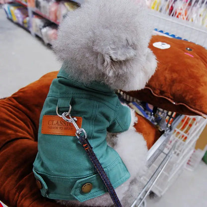 Purely Pawsome™ Spring Dog Denim Suit - Stylish Coat with D-Ring Leash for Small & Medium Dogs
