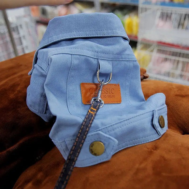 Purely Pawsome™ Spring Dog Denim Suit - Stylish Coat with D-Ring Leash for Small & Medium Dogs