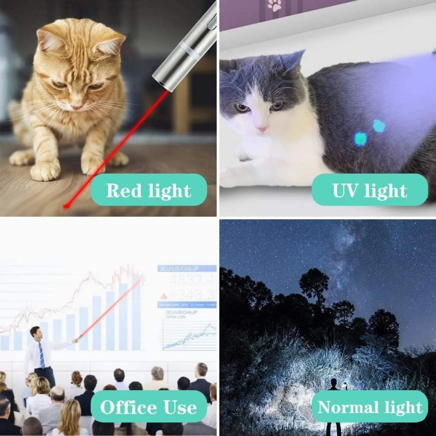 Purely Pawsome™ Rechargeable Pet Laser Pointer - LED Light 5 Switchable Patterns for Cats & Dogs