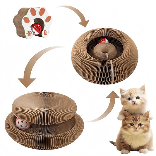 Purely Pawsome™ Foldable Cat Scratcher with Bell & Catnip - Multi-Level Cardboard Claw Sharpener