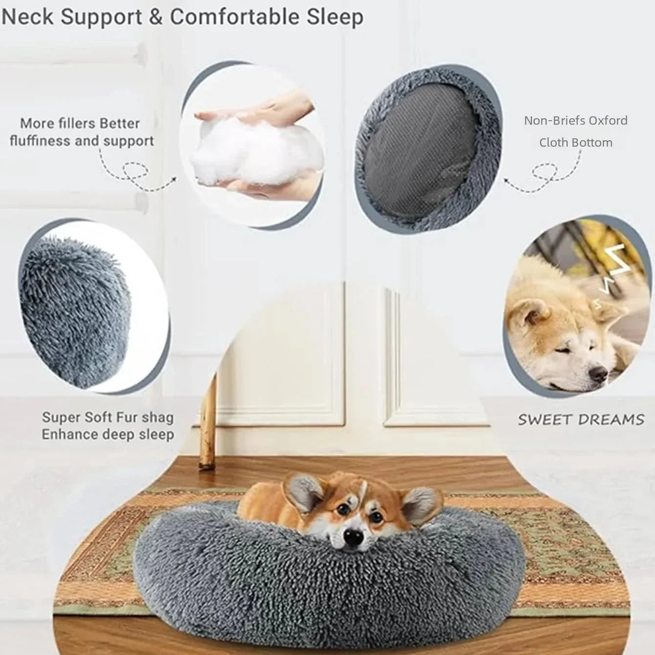 Purely Pawsome™ Round Pet Bed - Super Soft Plush Dog House for Large Dogs (40-90cm, 6 Sizes)