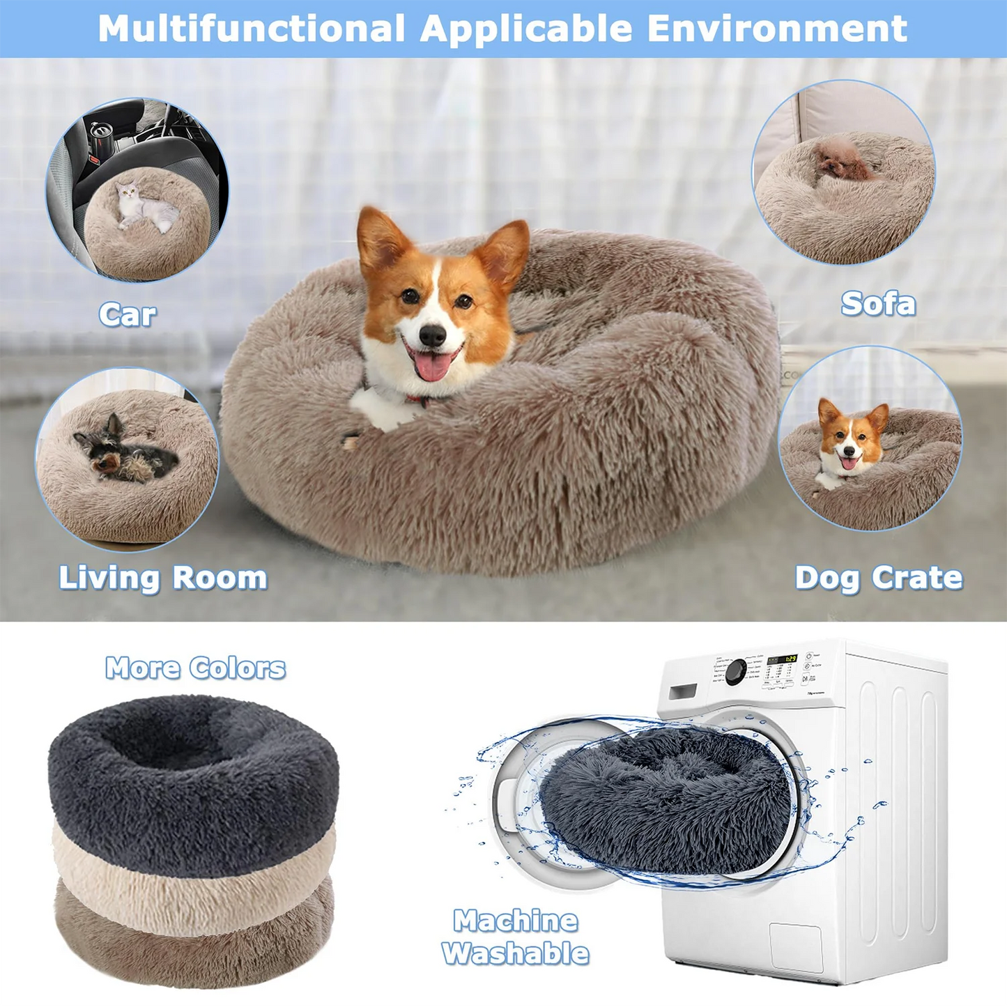Purely Pawsome™ Round Pet Bed - Super Soft Plush Dog House for Large Dogs (40-90cm, 6 Sizes)