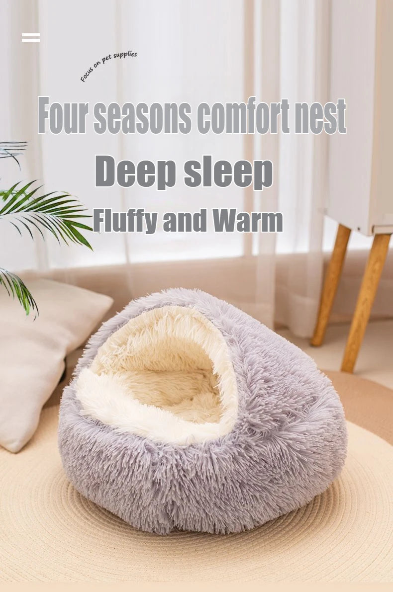 Purely Pawsome™ 2-in-1 Soft Plush Pet Bed - 50CM Round Cat Bed with Removable Cover