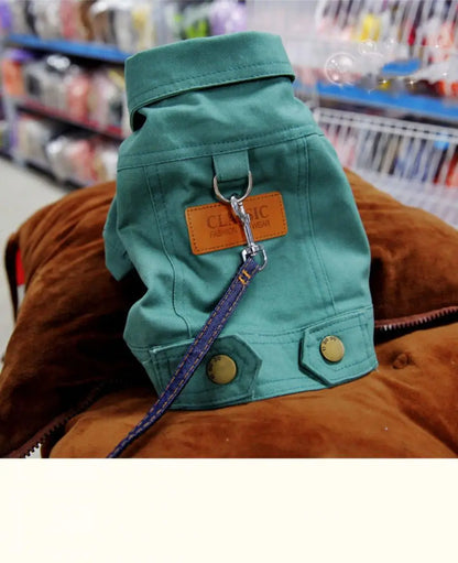 Purely Pawsome™ Spring Dog Denim Suit - Stylish Coat with D-Ring Leash for Small & Medium Dogs