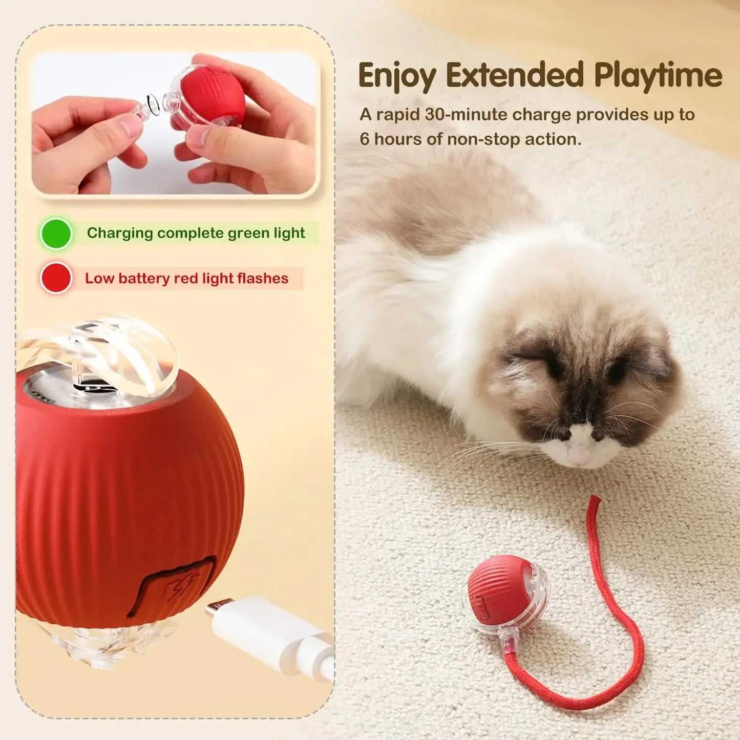 Purely Pawsome™ Cat Interactive Ball Toy - Automatic Rolling Rechargeable Smart Kitten Ball