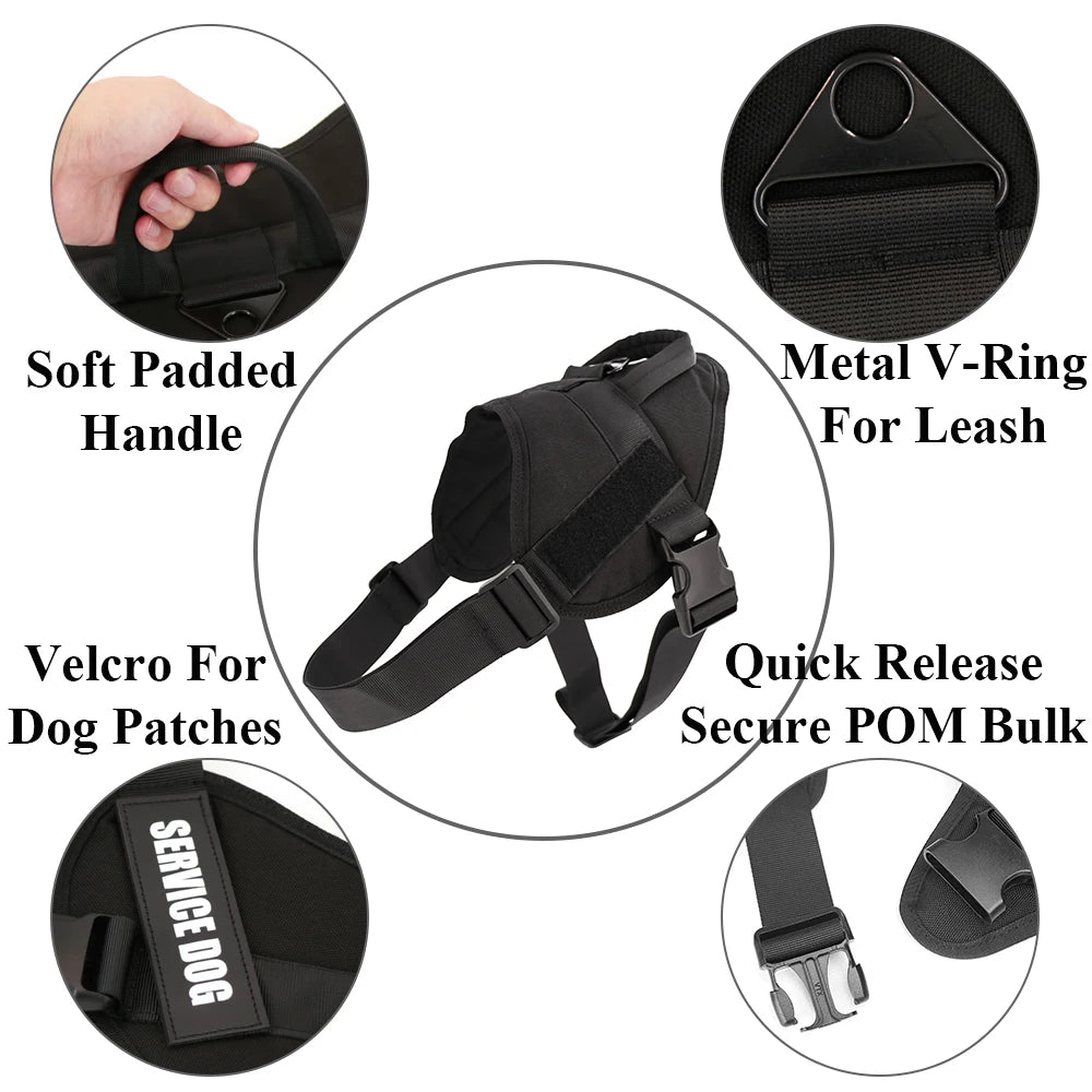 Purely Pawsome™ Tactical Dog Vest - Training Military Patrol Service Dog Harness with Handle