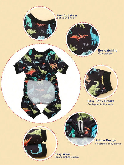 Purely Pawsome™ Small Dog Pajamas - Cute Dinosaur Print Stretchy Summer Onesie