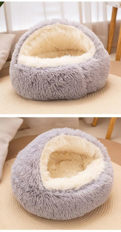 Purely Pawsome™ 2-in-1 Soft Plush Pet Bed - 50CM Round Cat Bed with Removable Cover