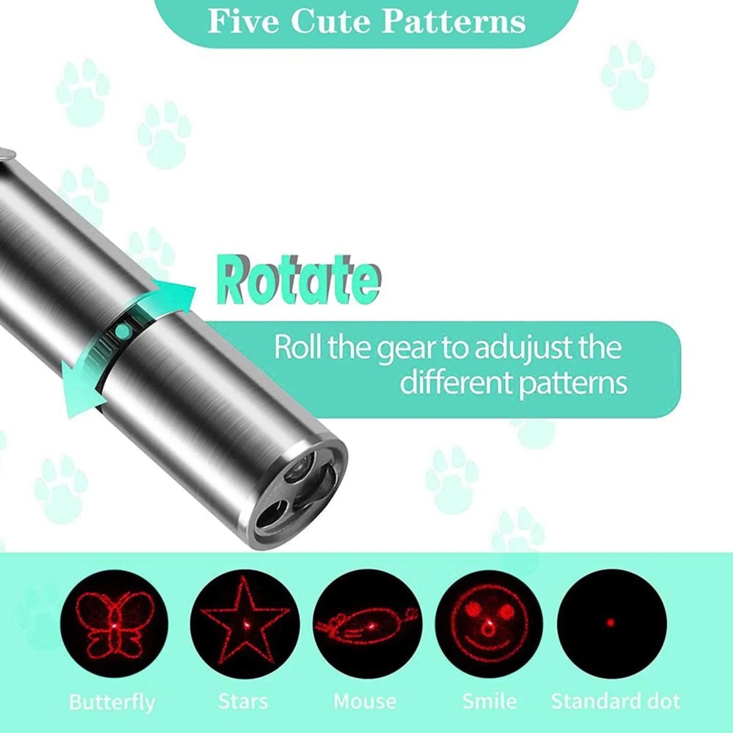 Purely Pawsome™ Rechargeable Pet Laser Pointer - LED Light 5 Switchable Patterns for Cats & Dogs