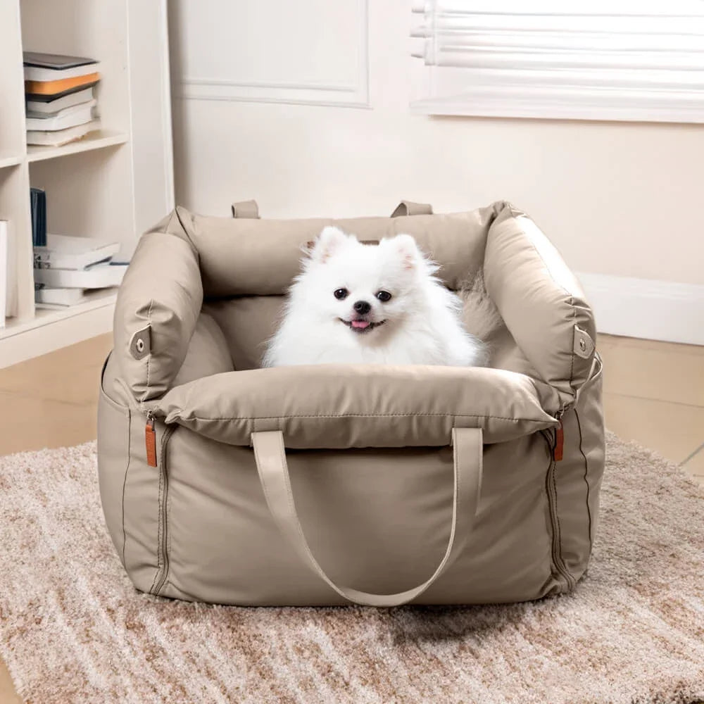 Purely Pawsome™ Luxury Pet Car Seat - Faux Leather Dog & Cat Travel Bed Booster
