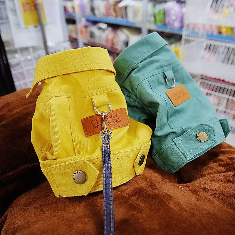 Purely Pawsome™ Spring Dog Denim Suit - Stylish Coat with D-Ring Leash for Small & Medium Dogs