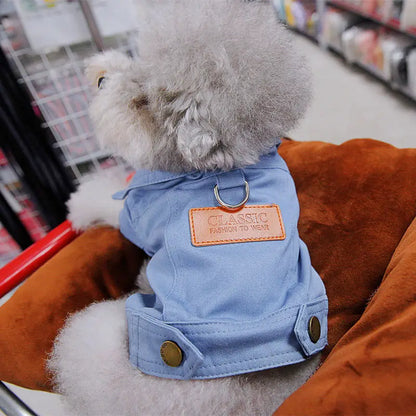 Purely Pawsome™ Spring Dog Denim Suit - Stylish Coat with D-Ring Leash for Small & Medium Dogs