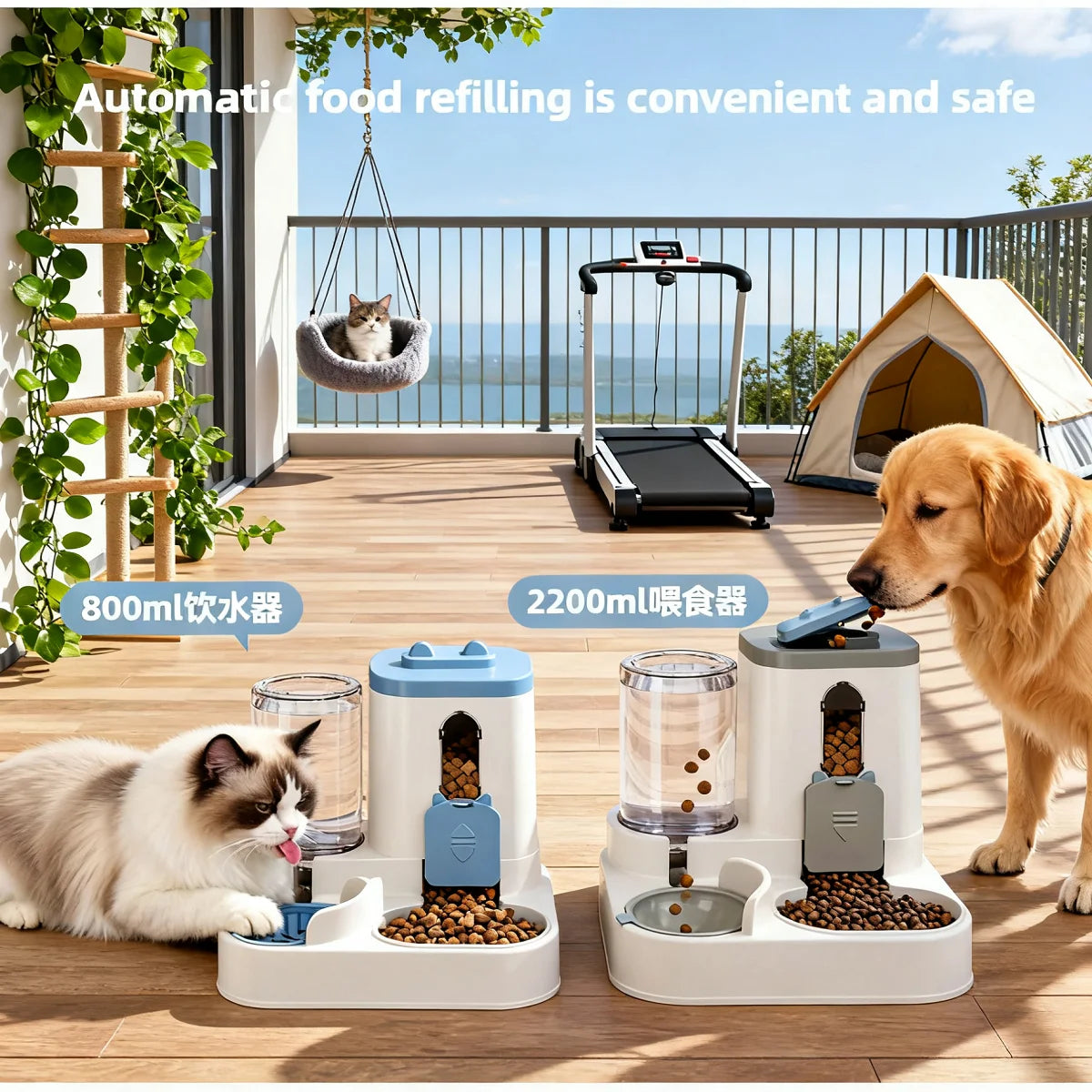 Purely Pawsome™ Automatic Pet Feeder & Waterer Set - Leak-Proof Gravity Design