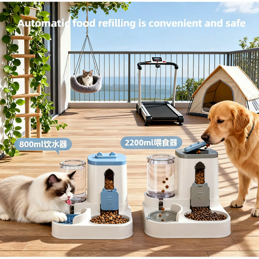 Purely Pawsome™ Automatic Pet Feeder & Waterer Set - Leak-Proof Gravity Design