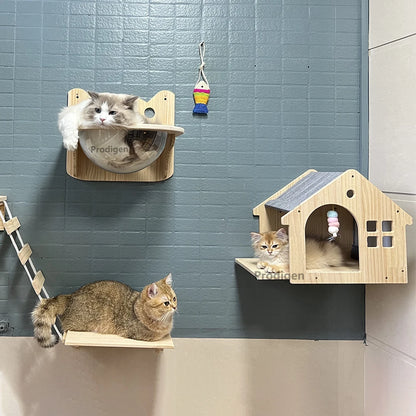 Cat Wall Climbing House Shelf Bed Wall Mounted Tree Tower Hiding House Villa Castle for Indoor Cats Accessories Sleeping
