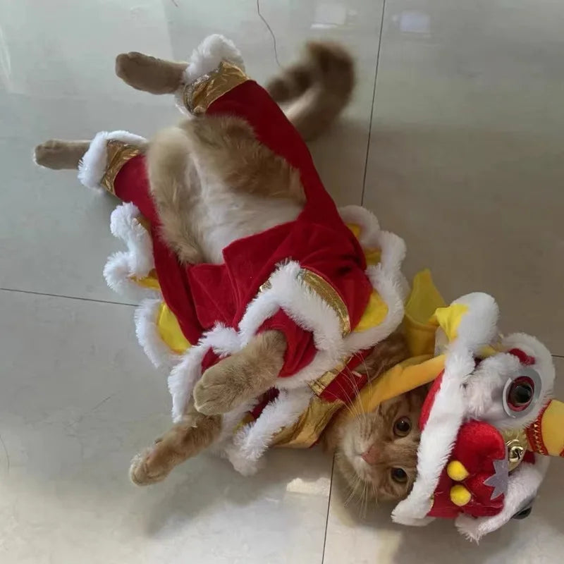 Purely Pawsome™ Lion Dance Dog Costume - Chinese New Year Festival Outfit for Dogs & Cats
