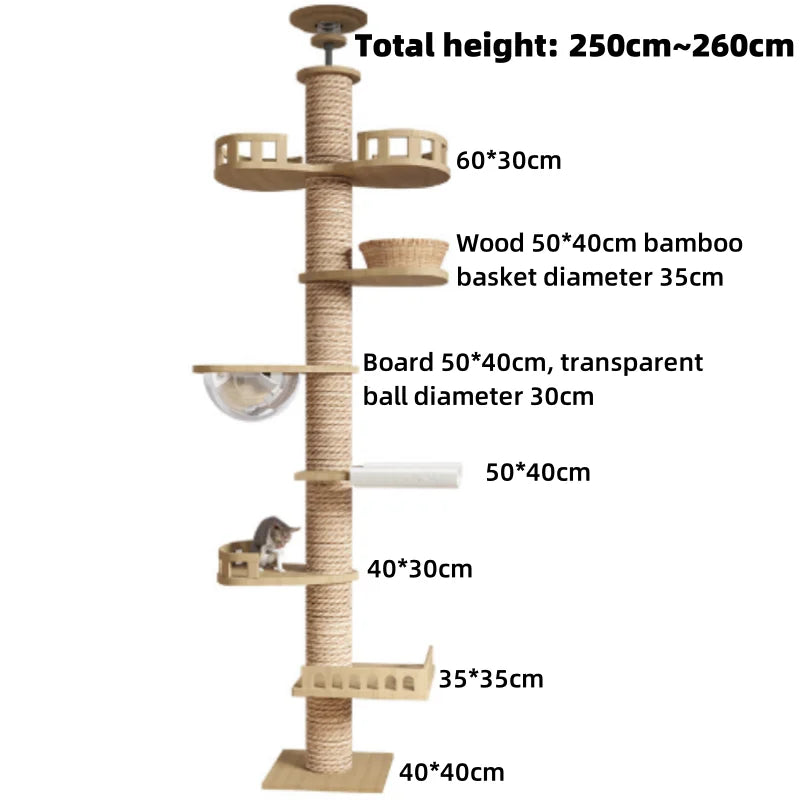 Purely Pawsome™ Climbing Cat Tree - Floor to Ceiling Tower with Scratching Post & Hammock