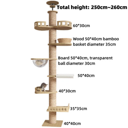 Purely Pawsome™ Climbing Cat Tree - Floor to Ceiling Tower with Scratching Post & Hammock