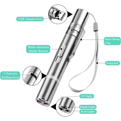 Purely Pawsome™ Rechargeable Pet Laser Pointer - LED Light 5 Switchable Patterns for Cats & Dogs