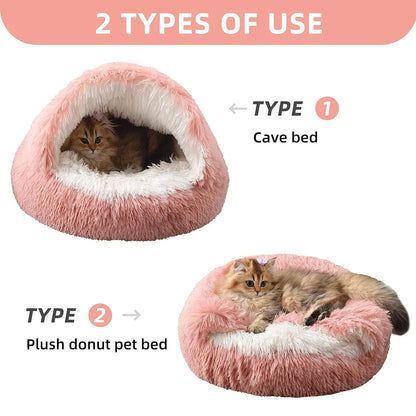 Purely Pawsome™ 2-in-1 Soft Plush Pet Bed - 50CM Round Cat Bed with Removable Cover