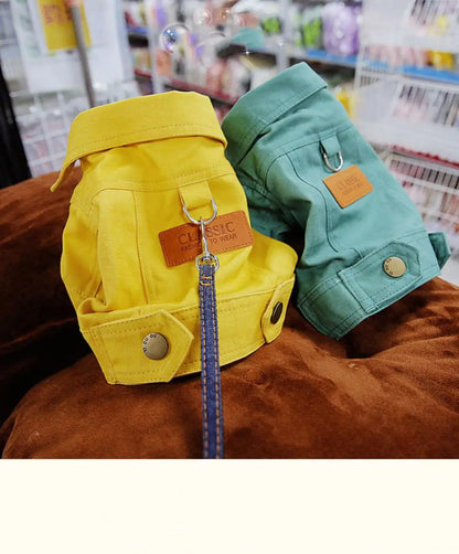 Purely Pawsome™ Spring Dog Denim Suit - Stylish Coat with D-Ring Leash for Small & Medium Dogs